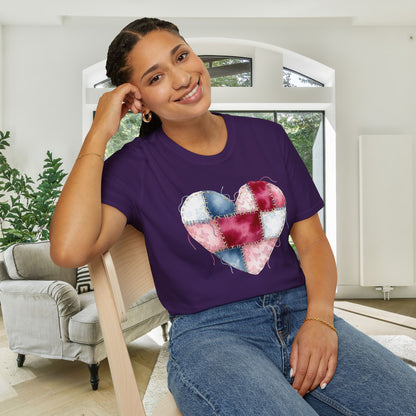 Patchwork Quilt Heart Adult T-shirt