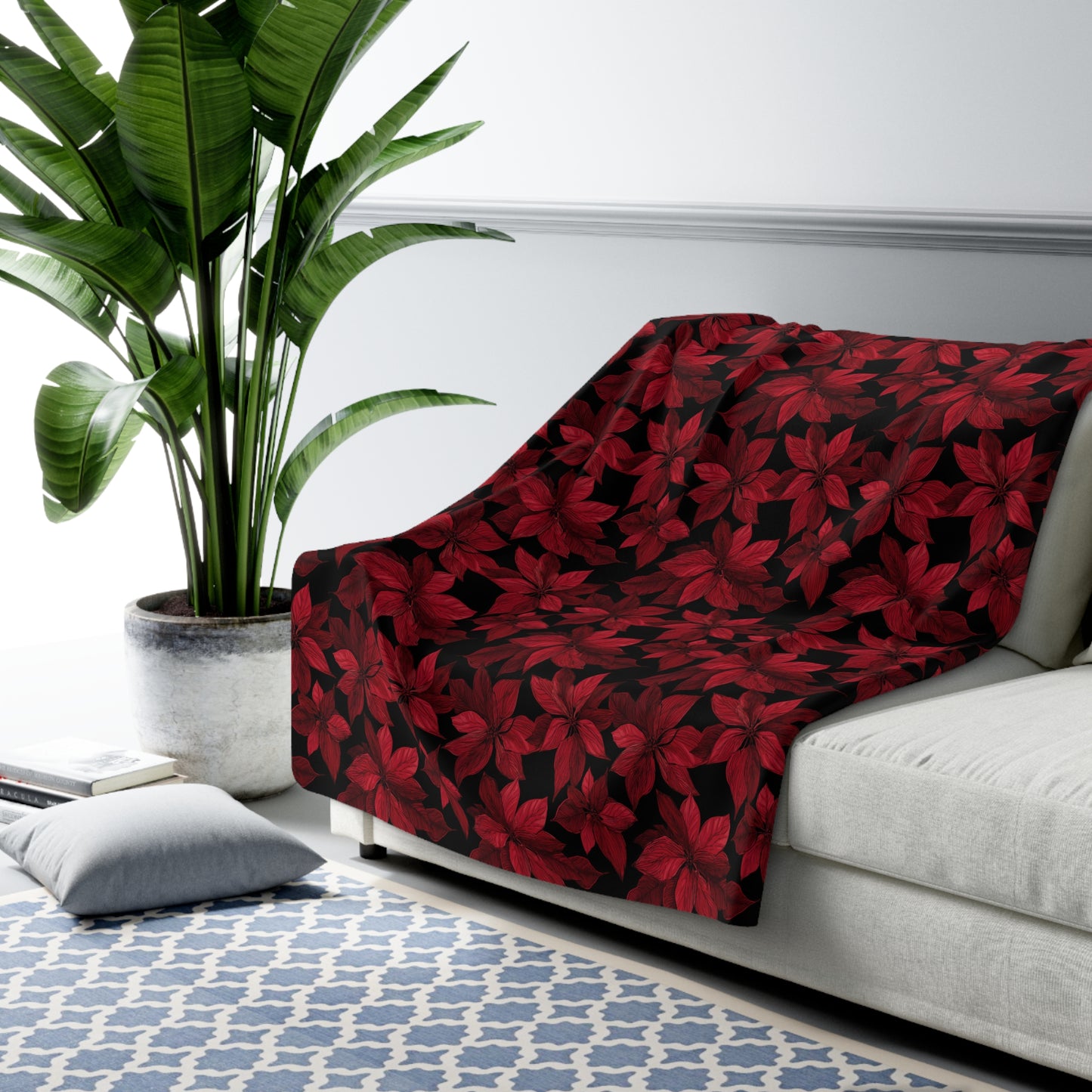 Midnight Poinsettia Garden Fleece Blanket