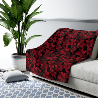 Midnight Poinsettia Garden Fleece Blanket