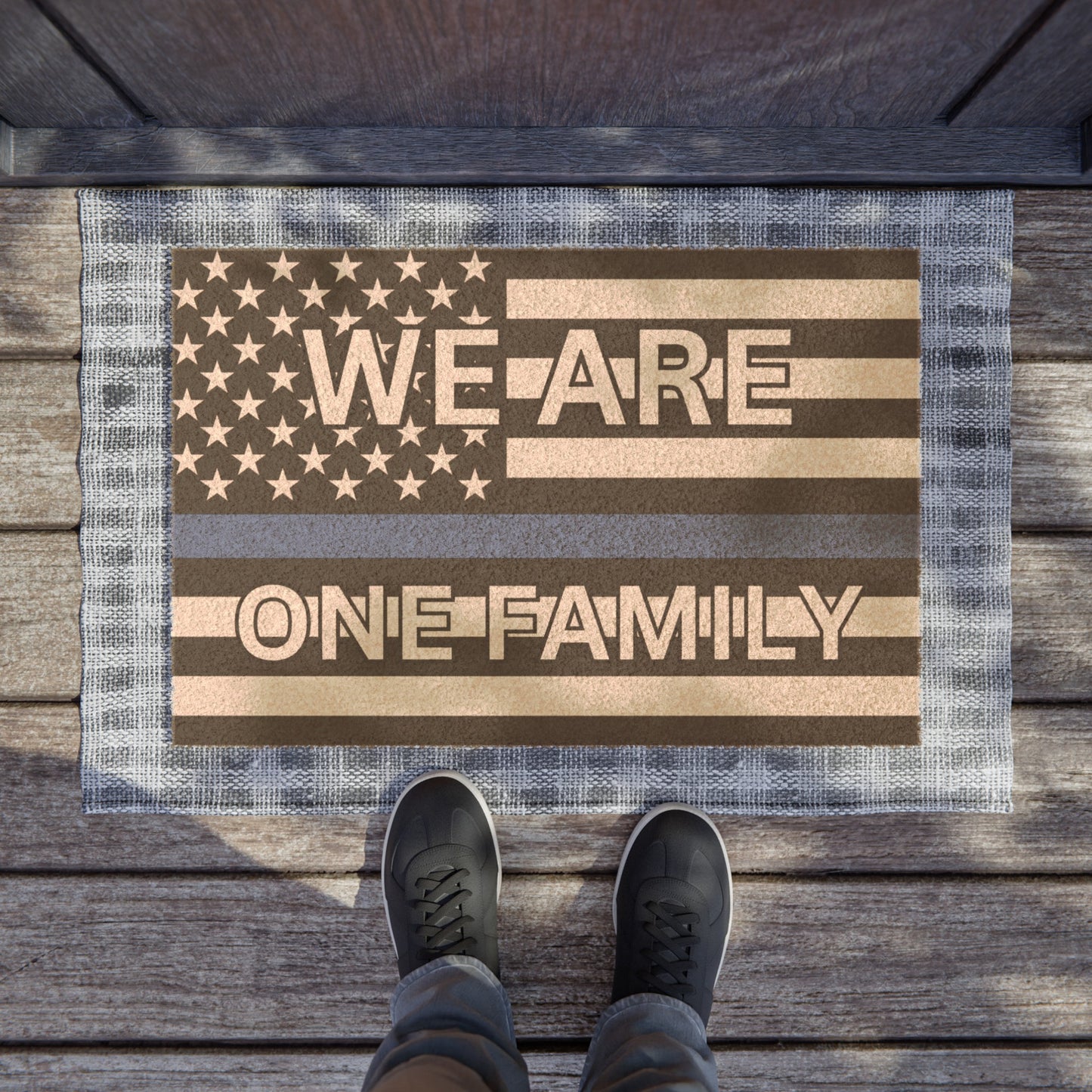 We Are One Family Blue Line Doormat