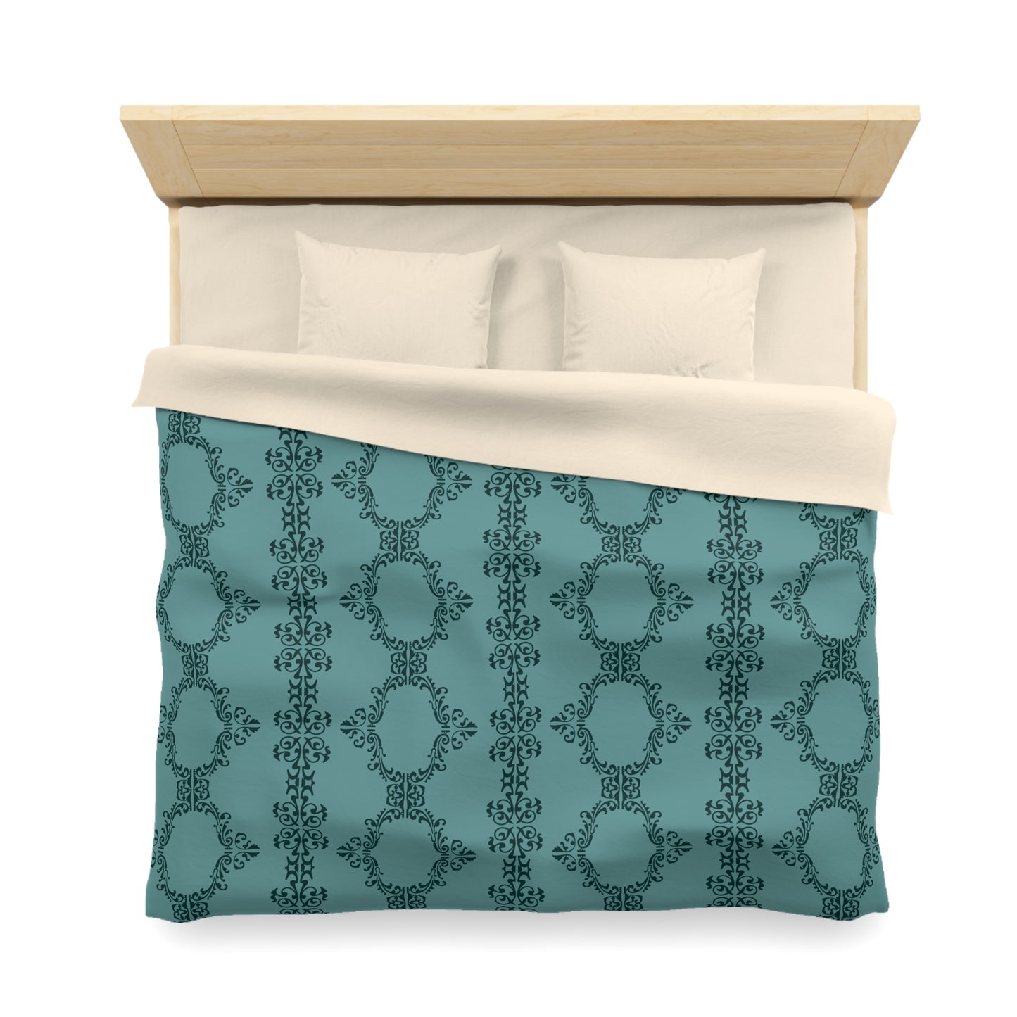 Teal Lace Pattern Microfiber Duvet Cover
