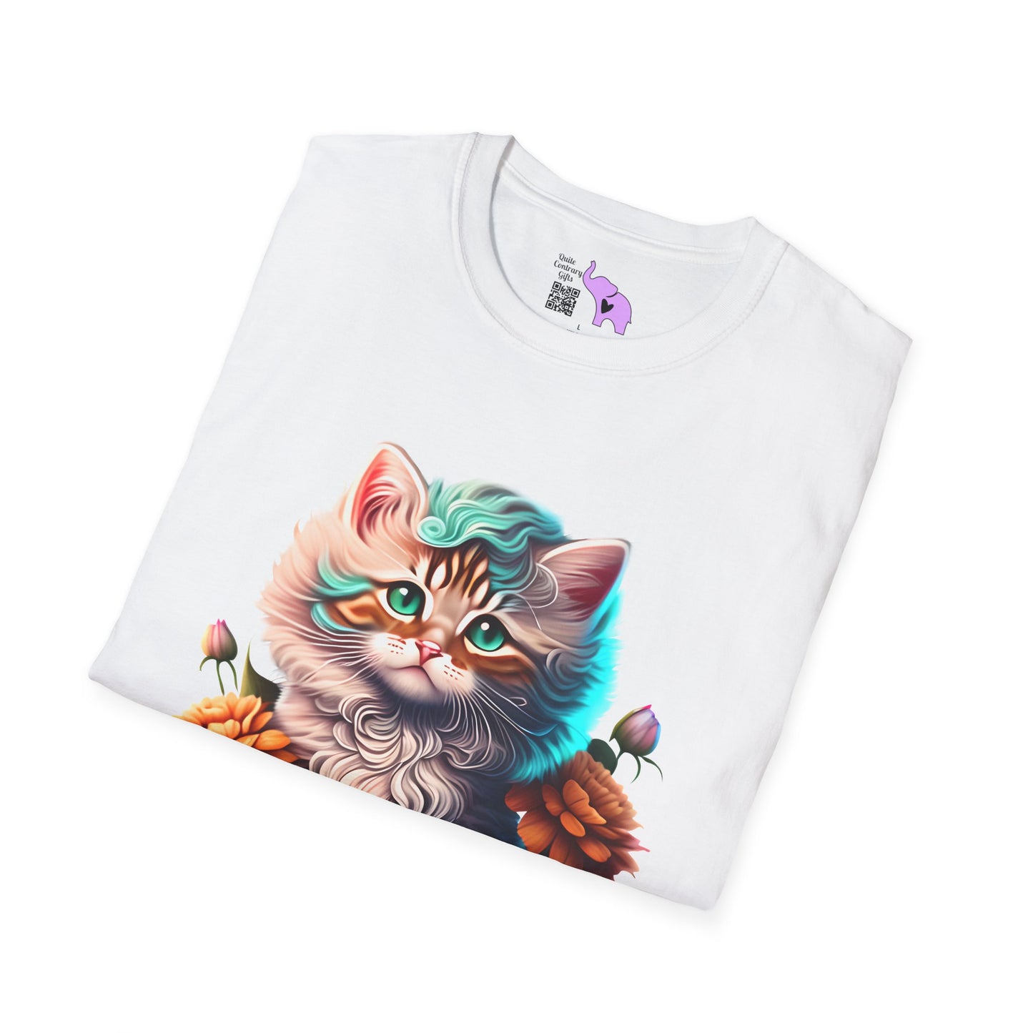 Cute Colorful Kitten in Flowers 3 Adult T-shirt