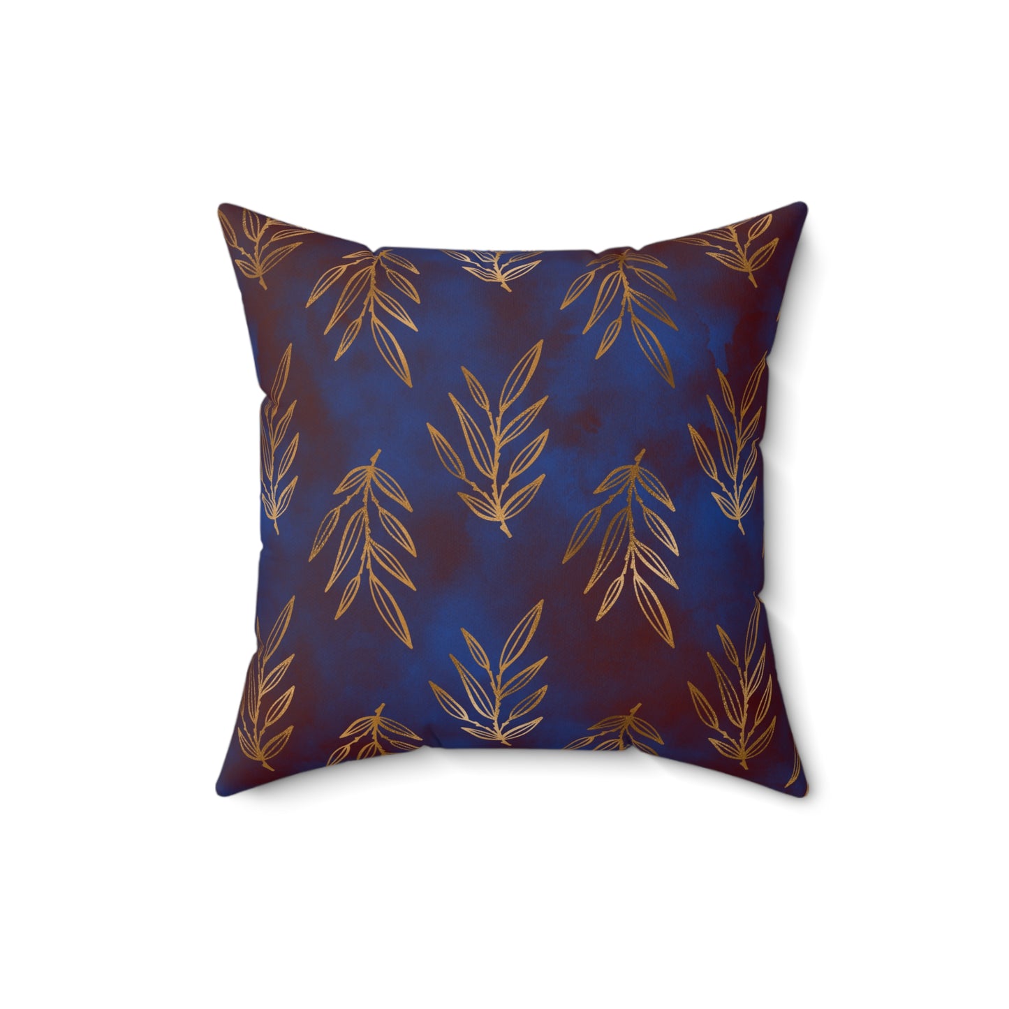 Midnight Gilded Leaves Throw Pillow