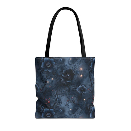 Black Roses & Vines Forget-Me-Nots Canvas Tote Bag
