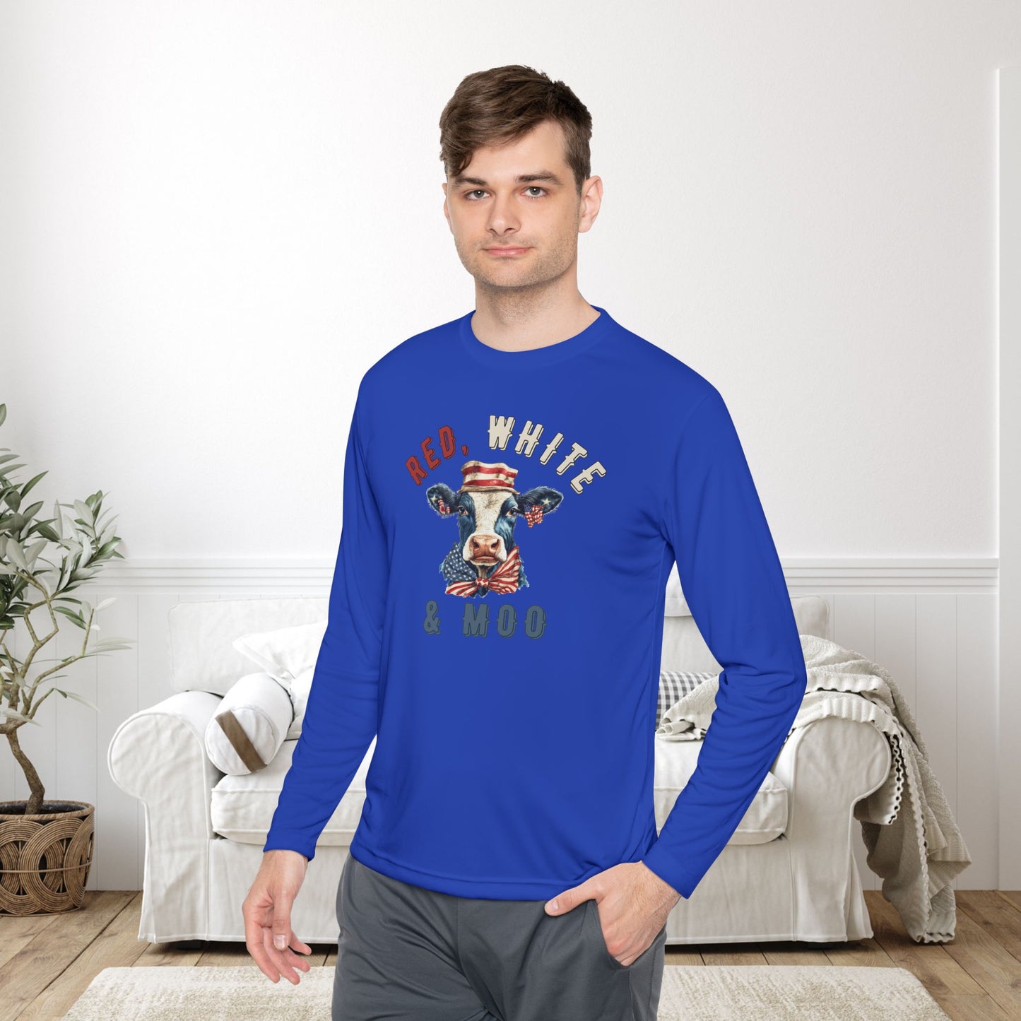 Red, White, & Moo Adult Long Sleeve Tee