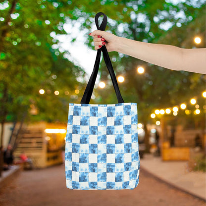 Cozy Blue Checkered Canvas Tote Bag