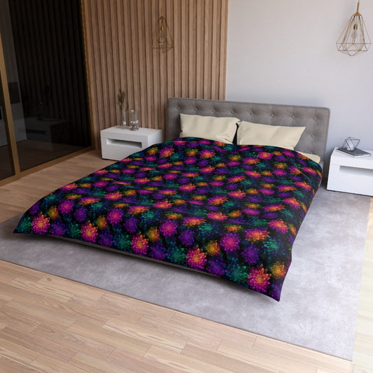 Neon Lotus Blooms Microfiber Duvet Cover