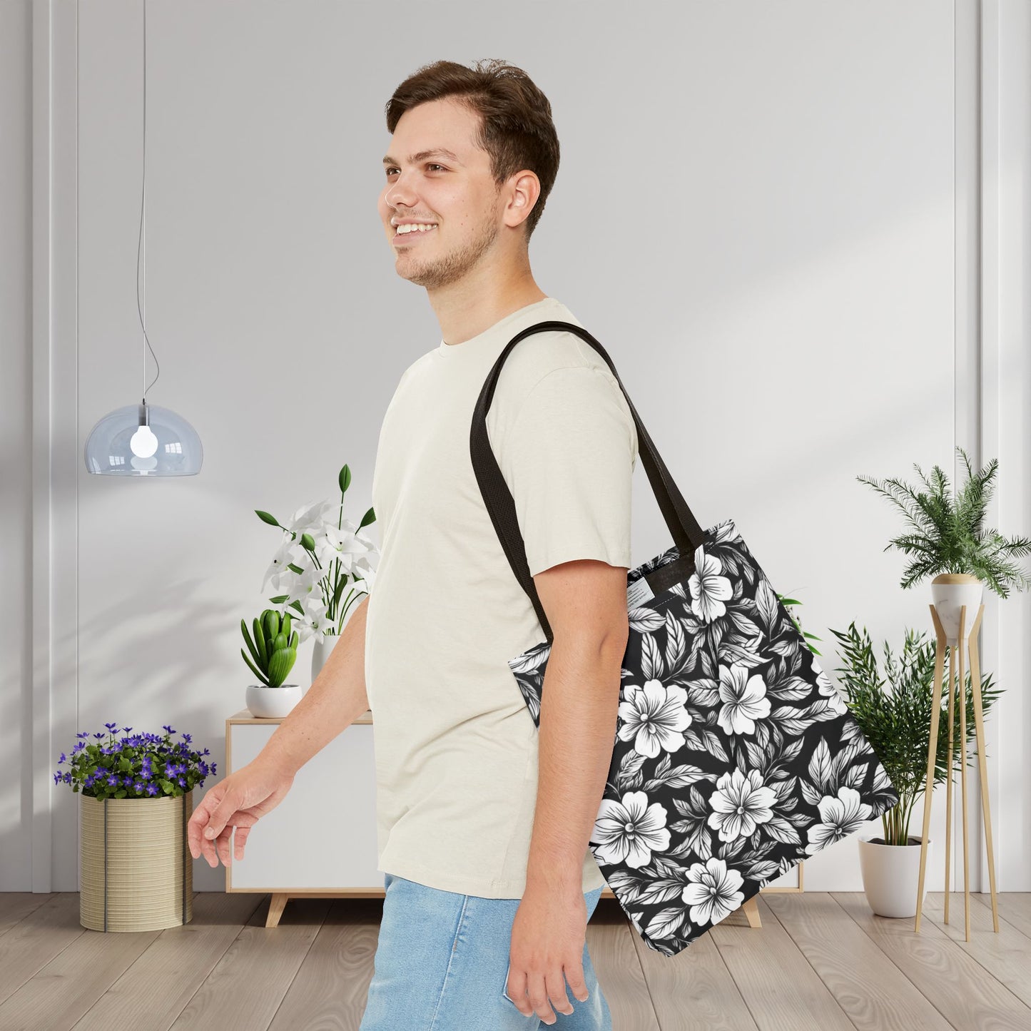Monochrome Paradise Bloom Canvas Tote Bag