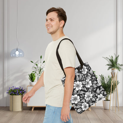 Monochrome Paradise Bloom Canvas Tote Bag