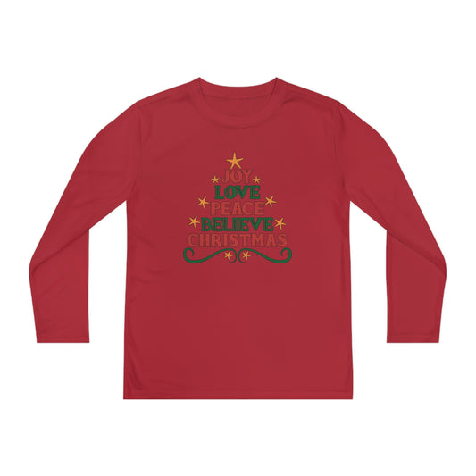 Joy Love Peace Believe Christmas Youth Long Sleeve Tee