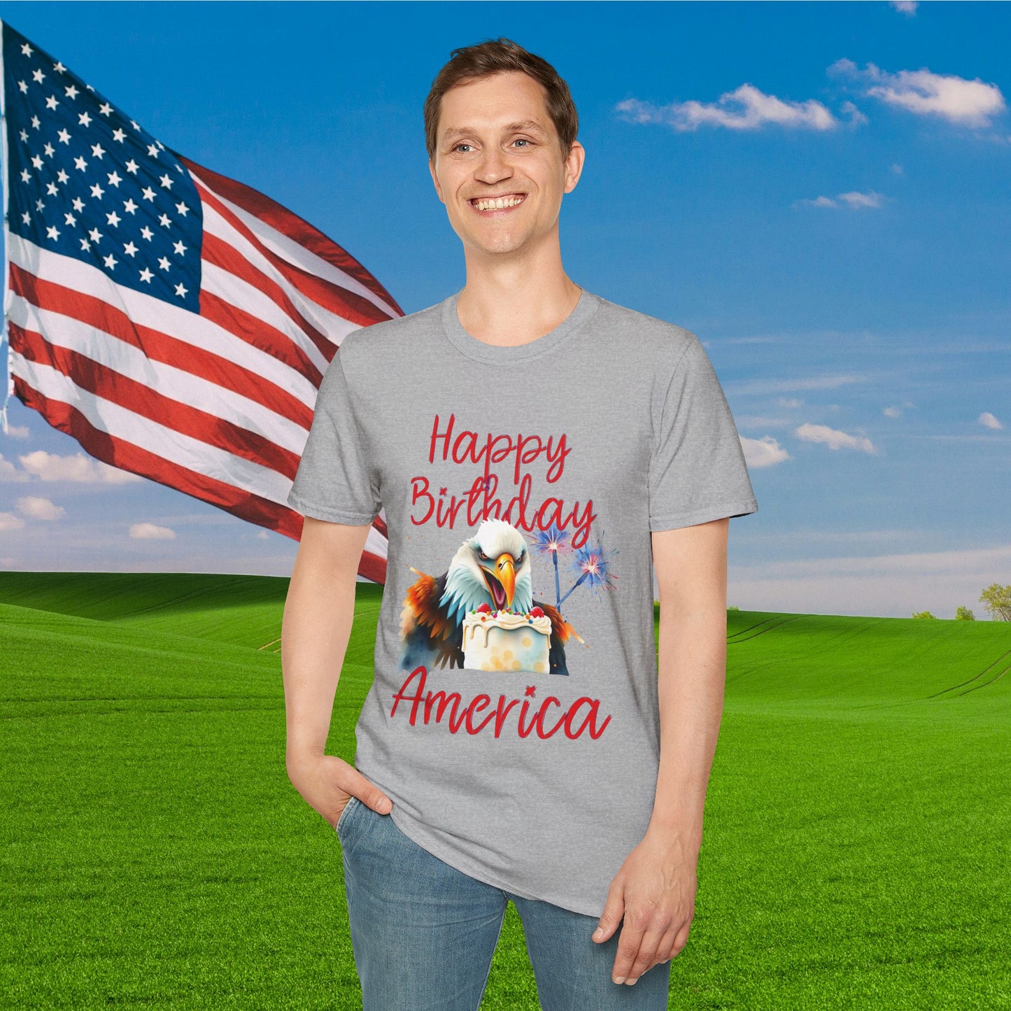 Happy Birthday America (Eagle Eating Cake) Adult T-shirt