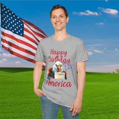 Happy Birthday America (Eagle Eating Cake) Adult T-shirt