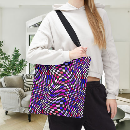 Warped Purple Checkered Canvas Tote Bag