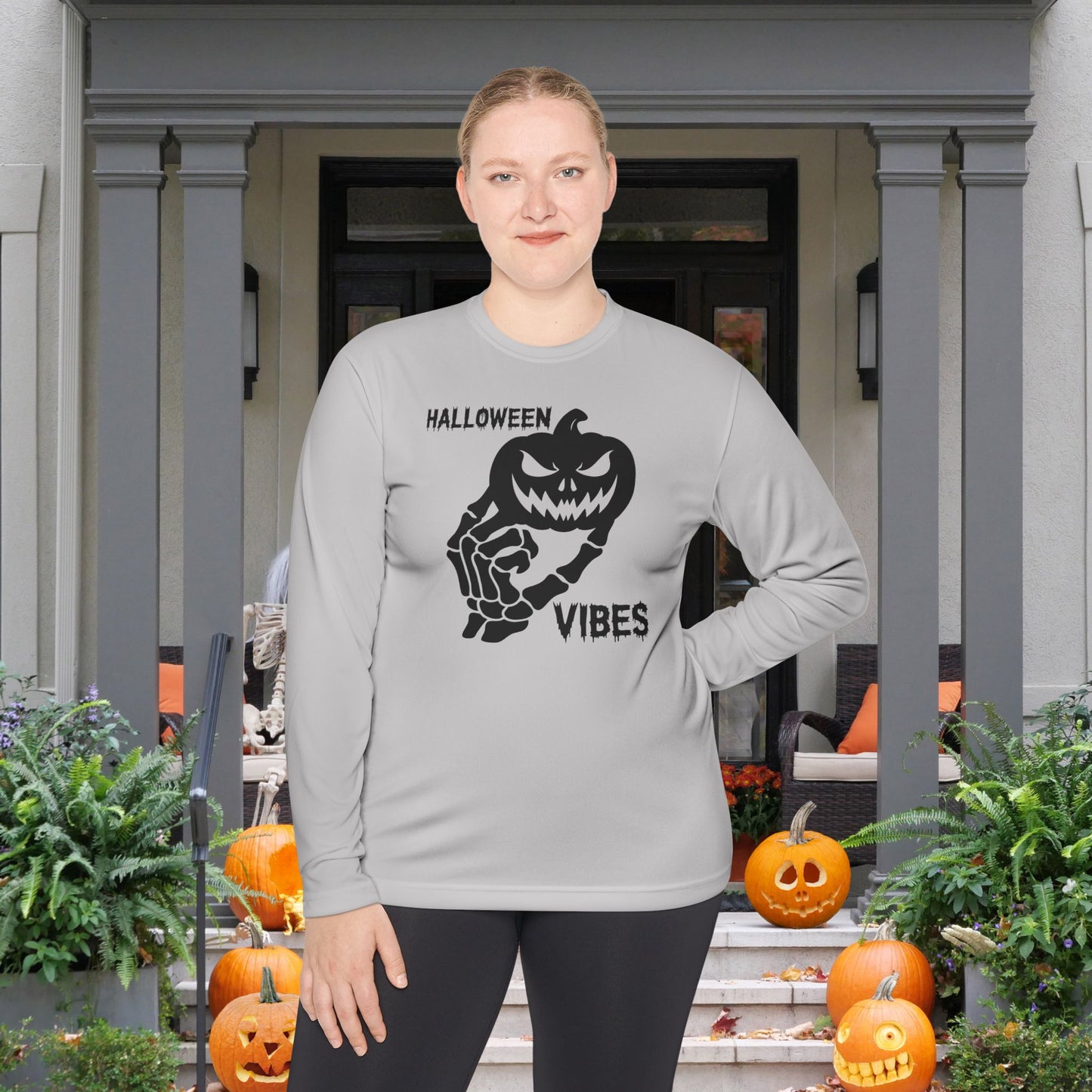 Pumpkin Halloween Vibes Adult Long Sleeve Tee