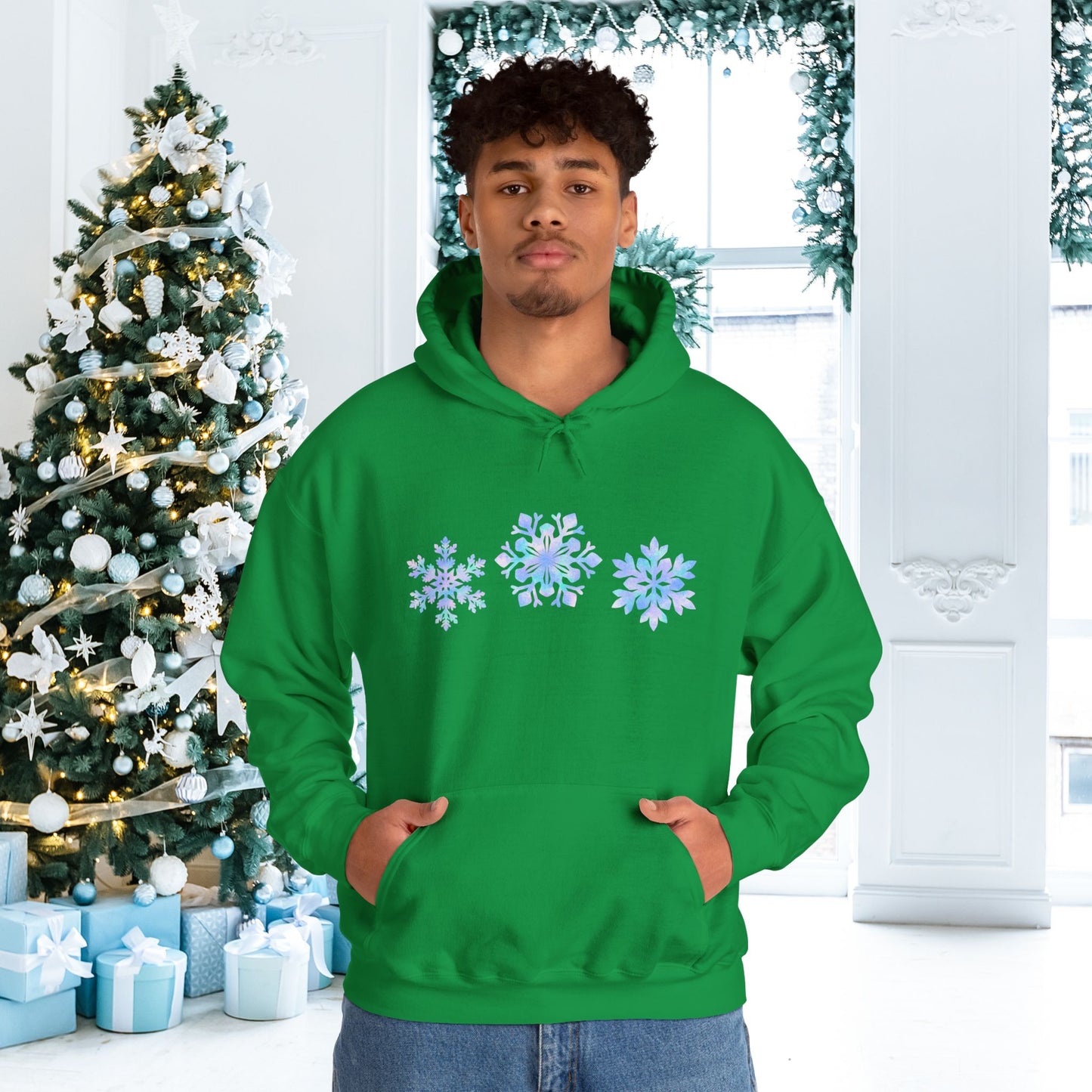 Blue Snowflakes Adult Heavy Blend™ Hooded Sweatshirt