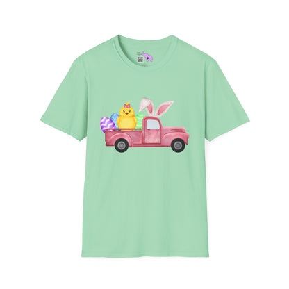 Easter Chick & Eggs In Vintage Truck Adult T-shirt