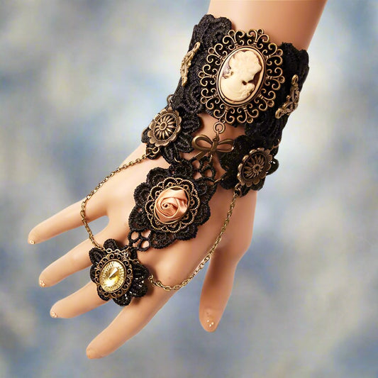 Gothic Steampunk Lace Finger Wrist Bracelet