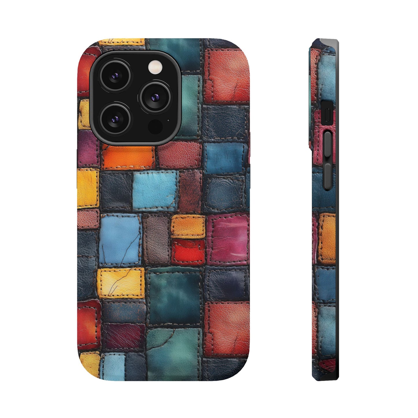 Coloerful Leather Patchwork MagSafe® Compatible Tough Case for iPhone
