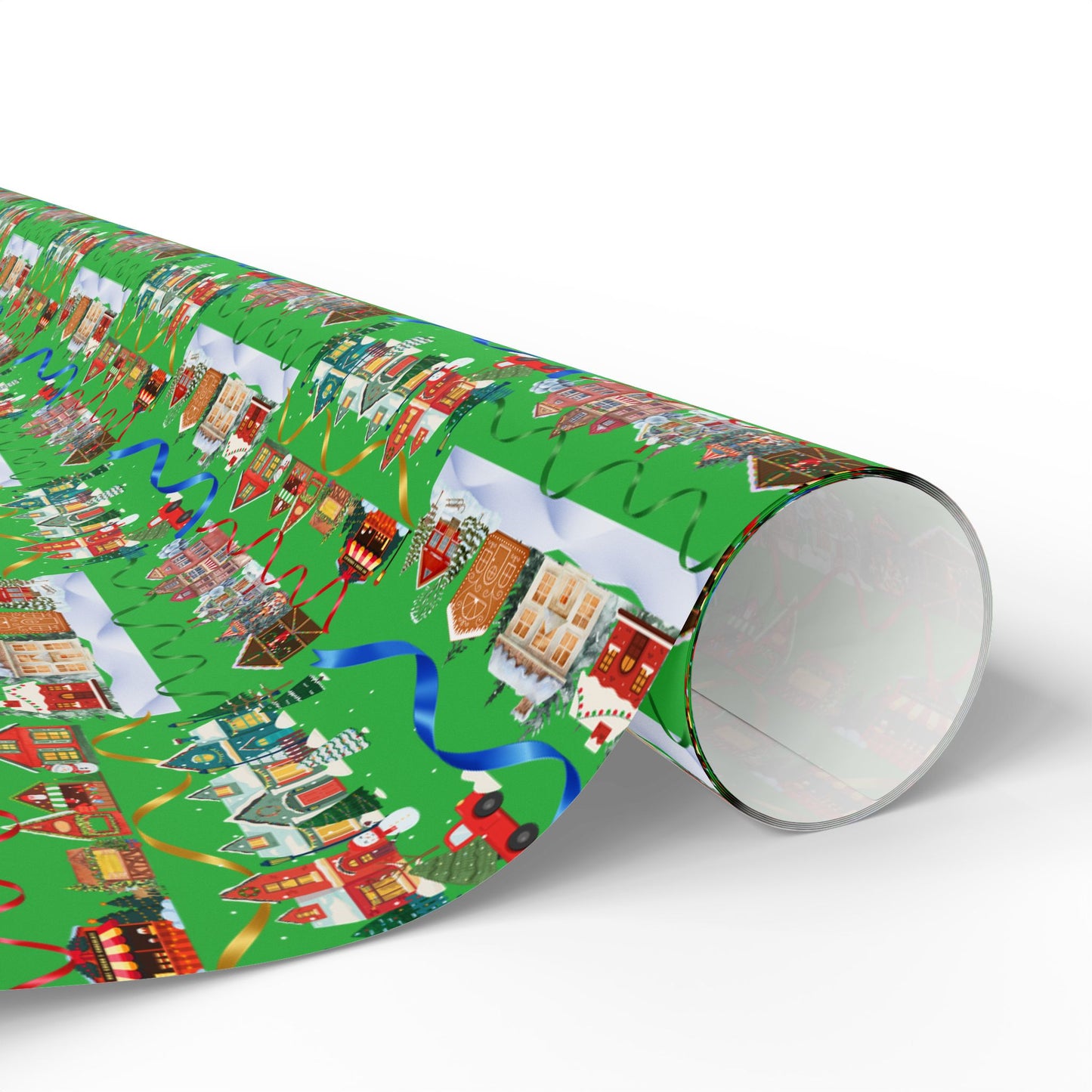 Colorful Christmas Village Green Wrapping Paper