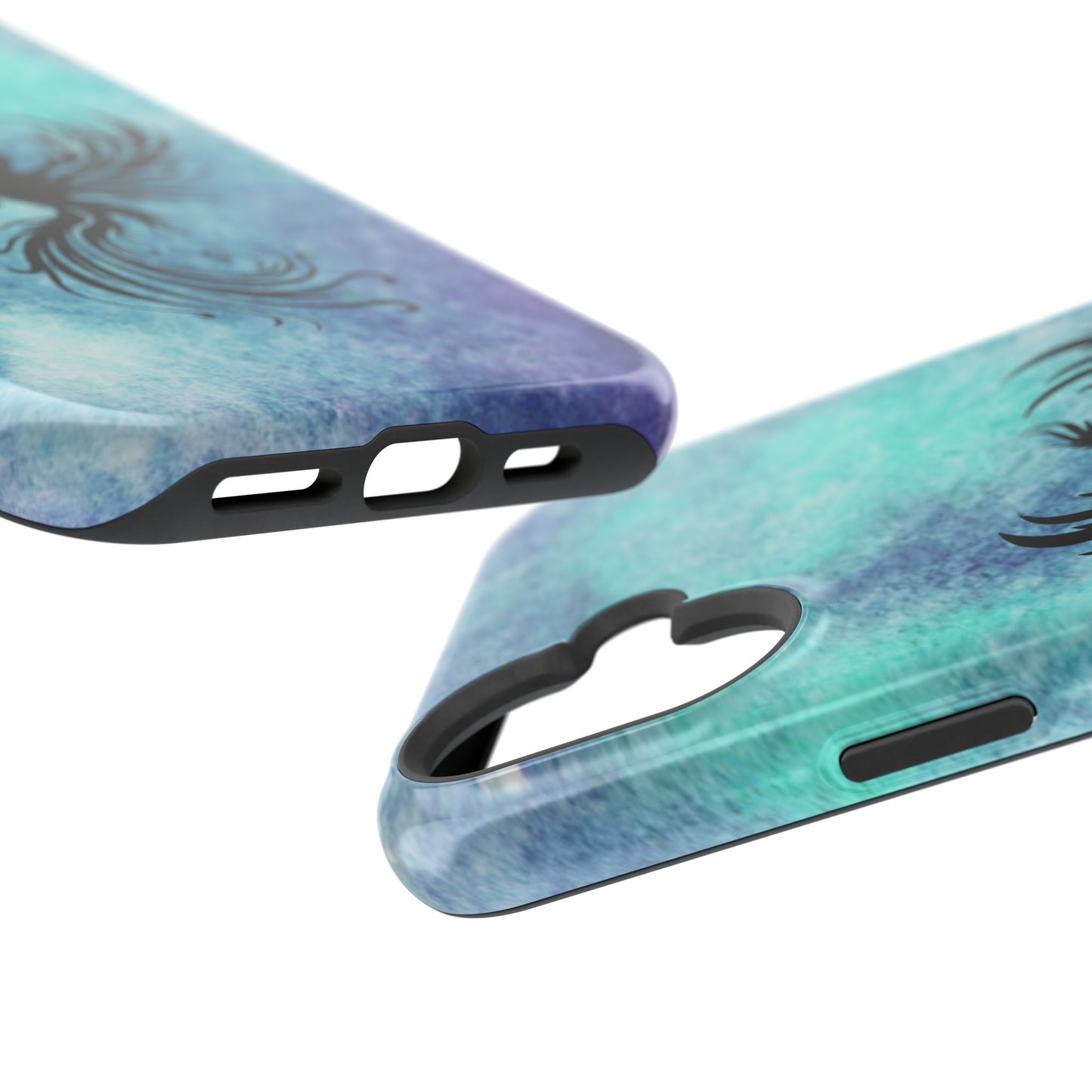 Phoenix Silhouette Over Teal Nebula MagSafe® Compatible Tough Case for iPhone