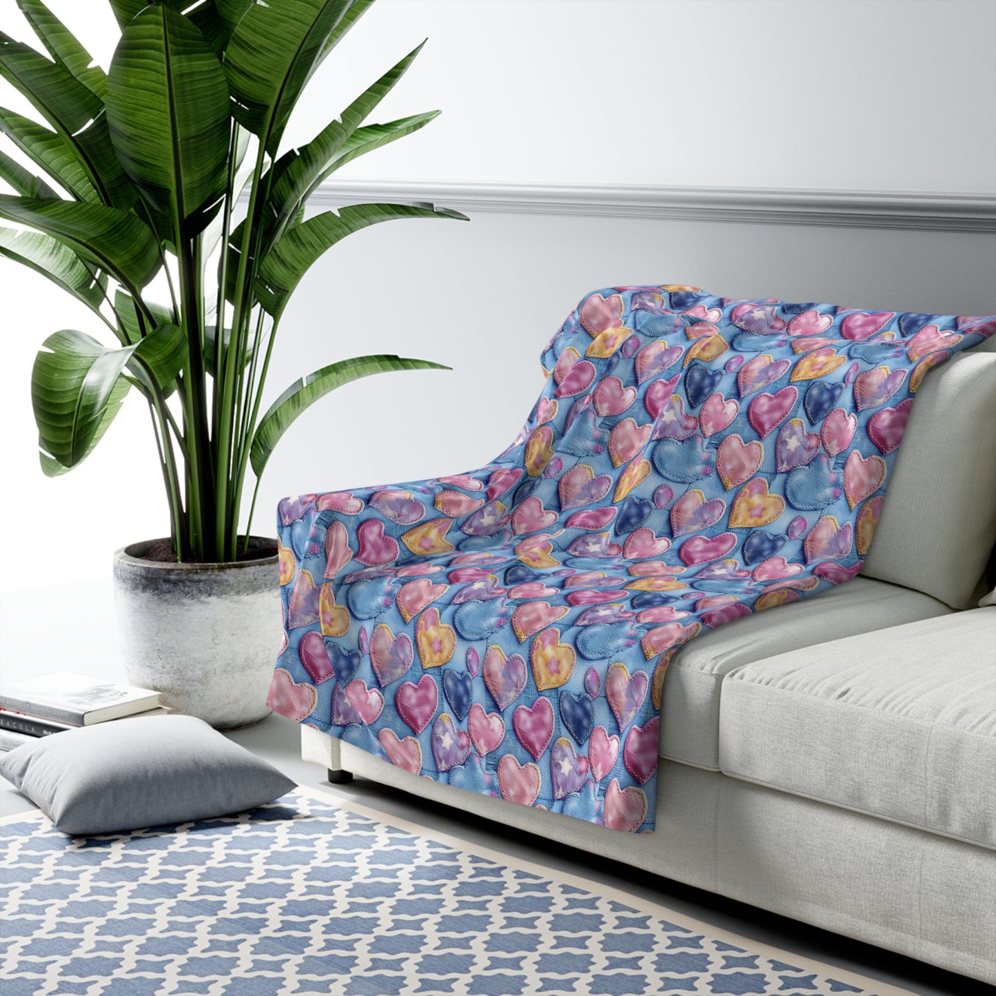 Color Pop Stitched Hearts Basic Bedding Set