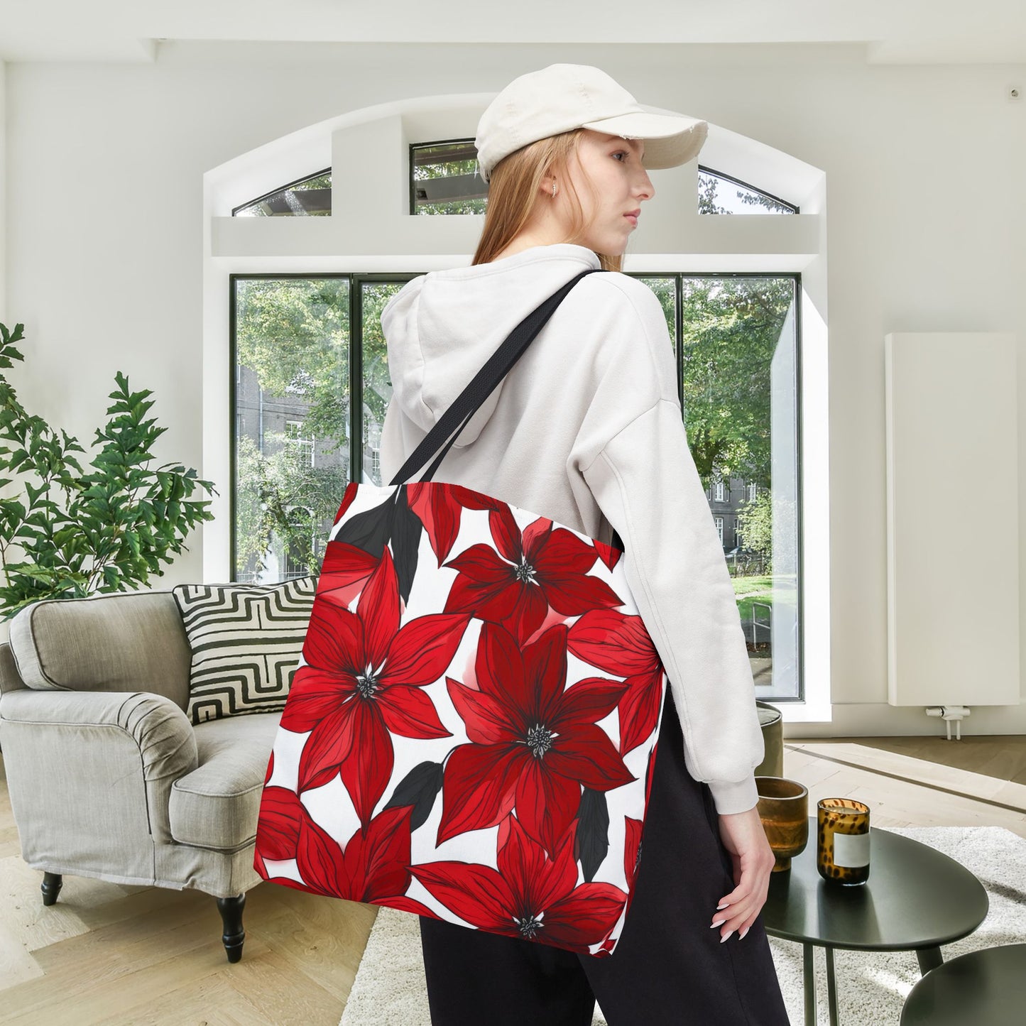Inked Poinsettias Canvas Tote Bag