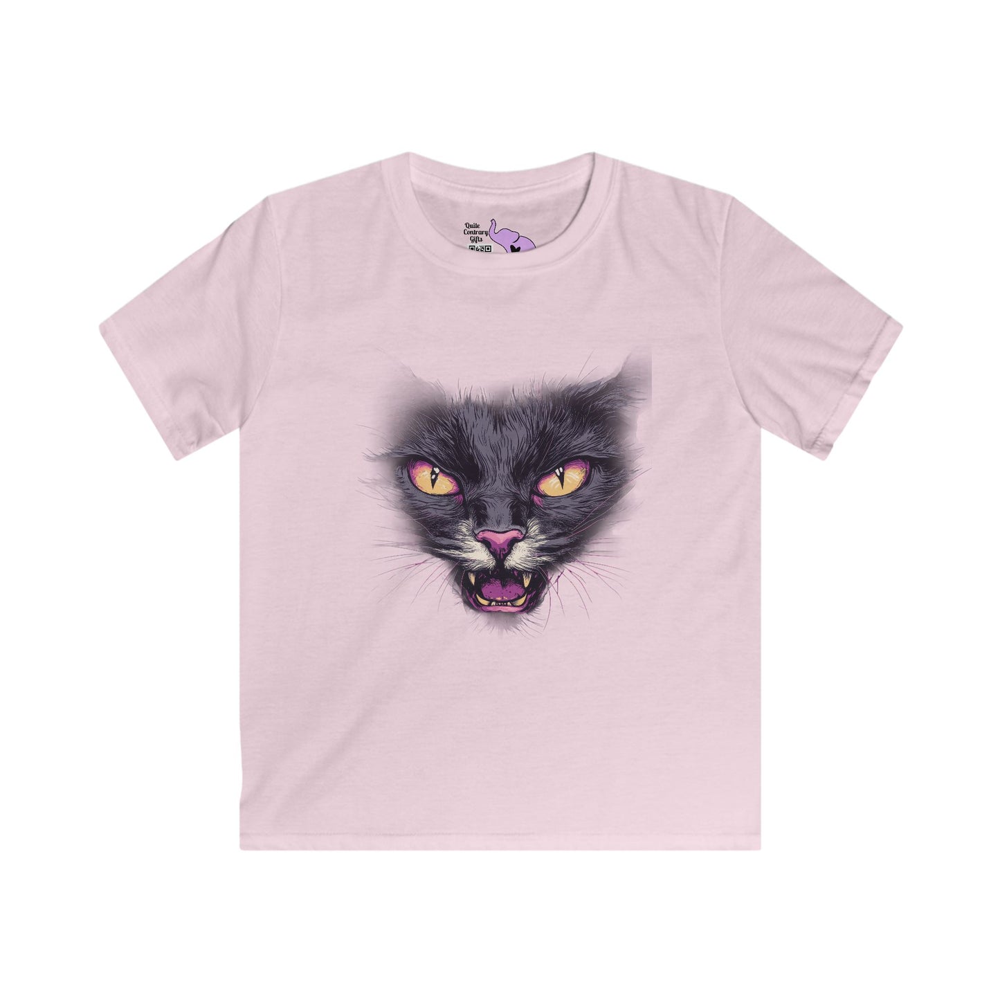 Spooky Black Cat Face Youth Softstyle Tee
