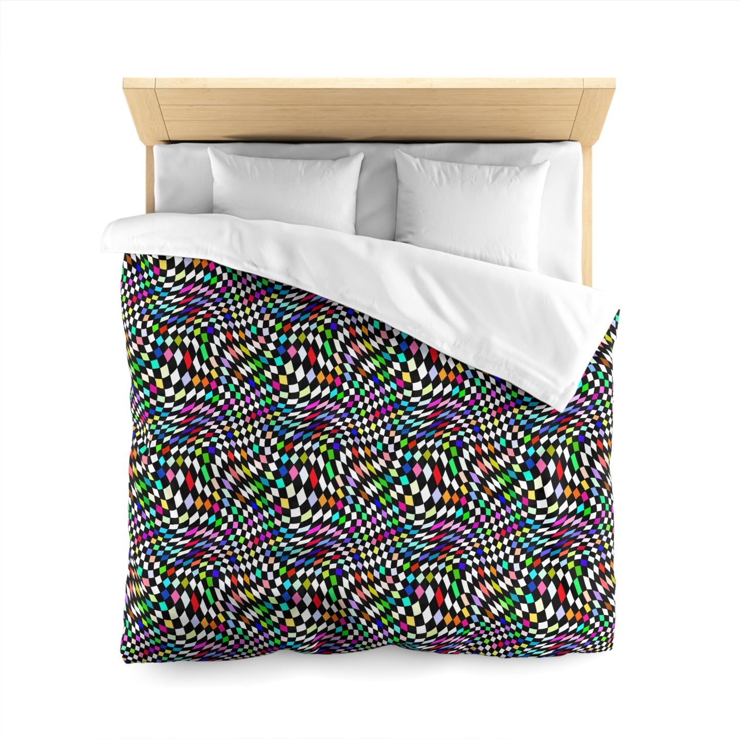 Warped Colorful Checkered Microfiber Duvet Cover