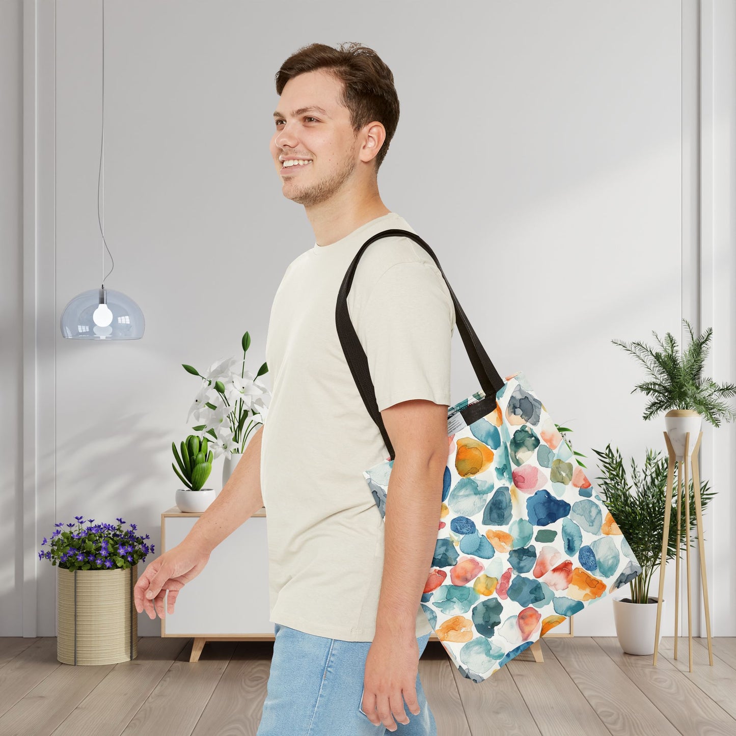 Watercolor Pebble Terrazzo Canvas Tote Bag