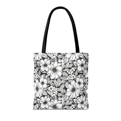 Black & White Forget-Me-Nots Canvas Tote Bag