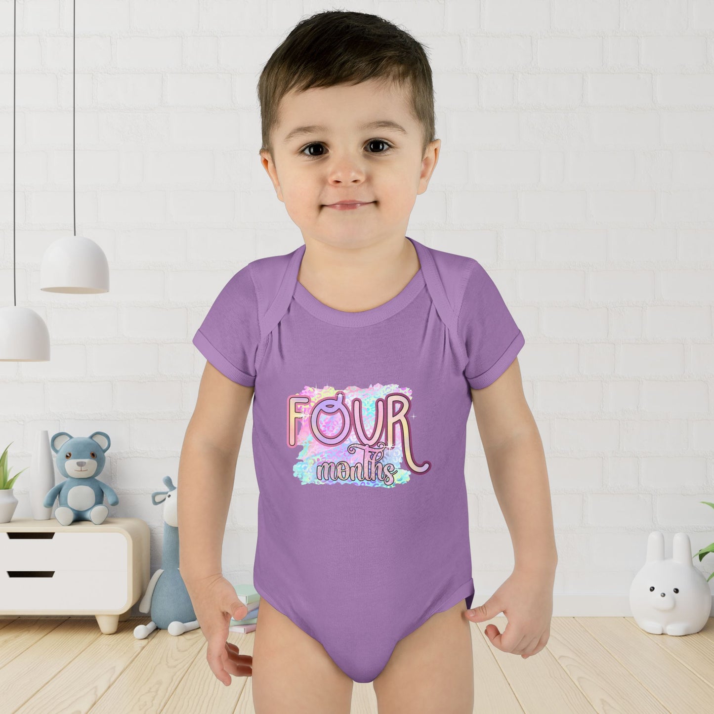 Pastel Wild One Milestone Baby Bodysuit-Four Months