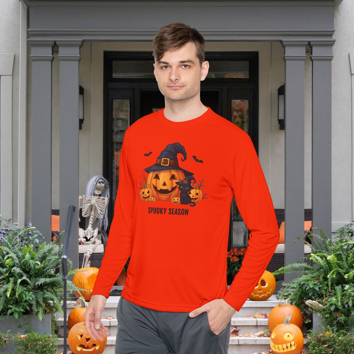 Spooky Season (Jack-O-Lantern/Black Cat) Adult Long Sleeve Tee