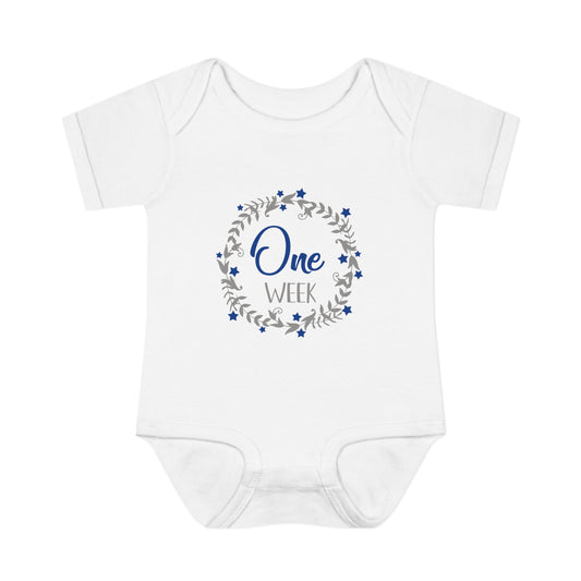 Blue Milestone Wreath Onesie-One Week