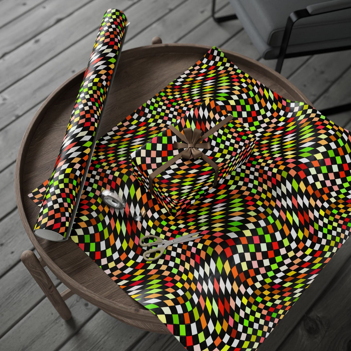 Warped Yellow/Green Checkered Wrapping Paper