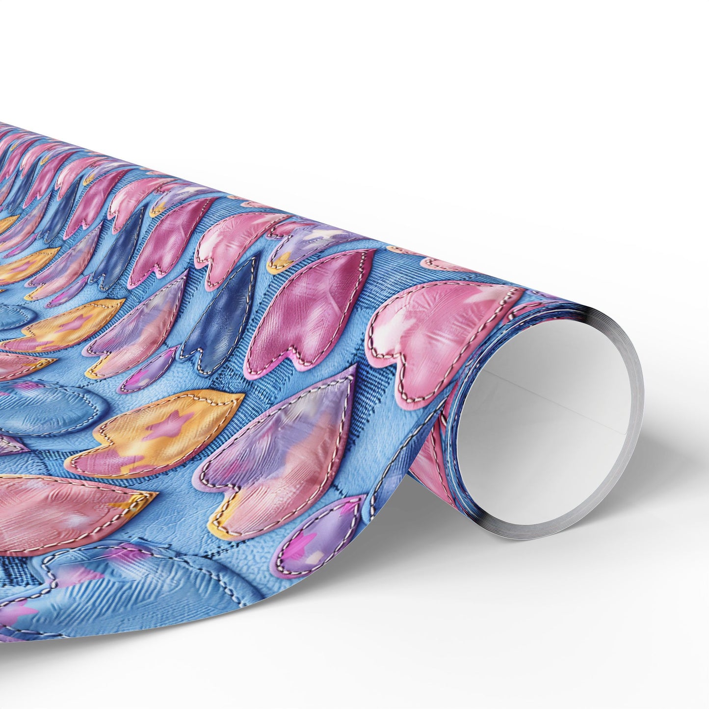 Color Pop Stitched Hearts Wrapping Paper