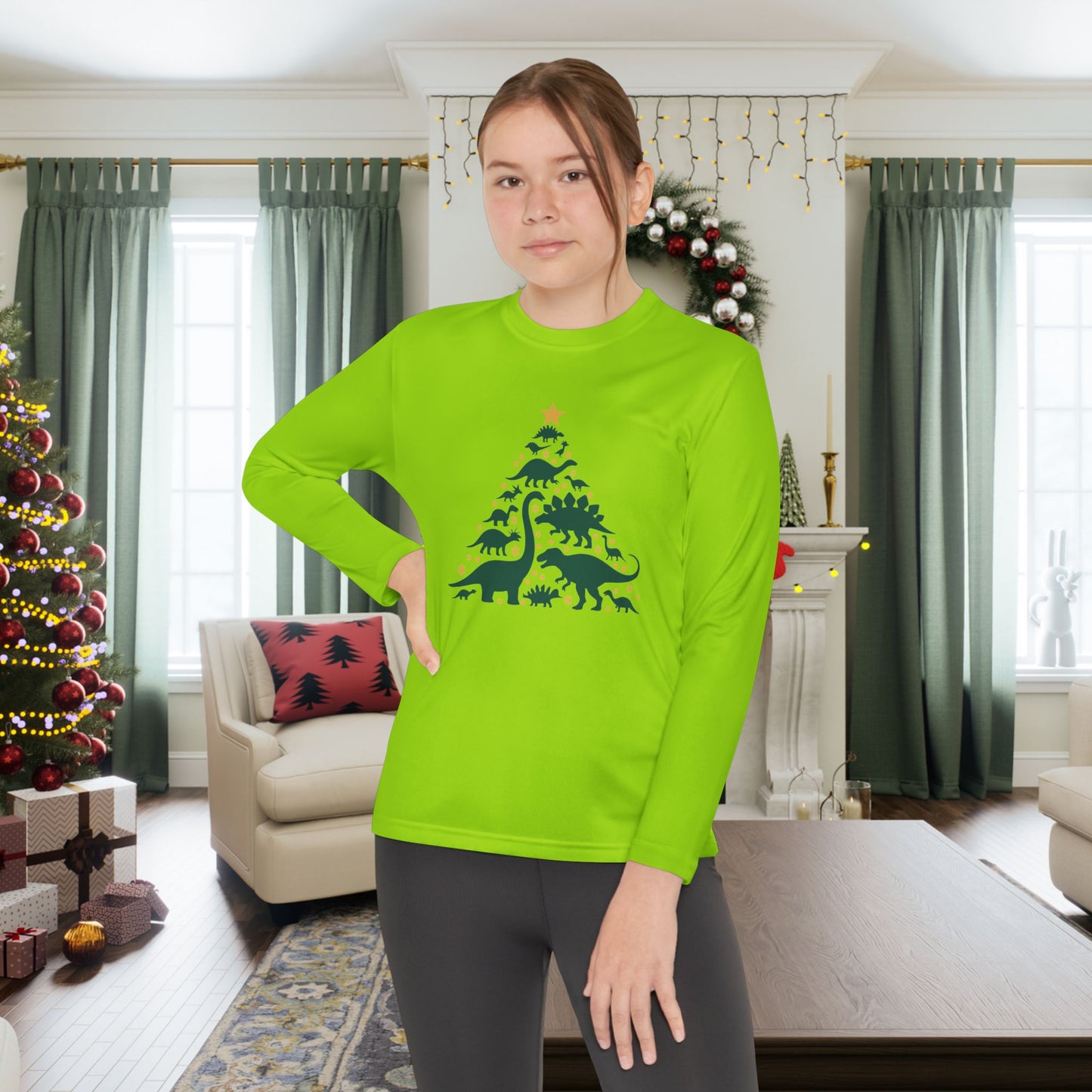 Dinosaur Christmas Tree Youth Long Sleeve Tee
