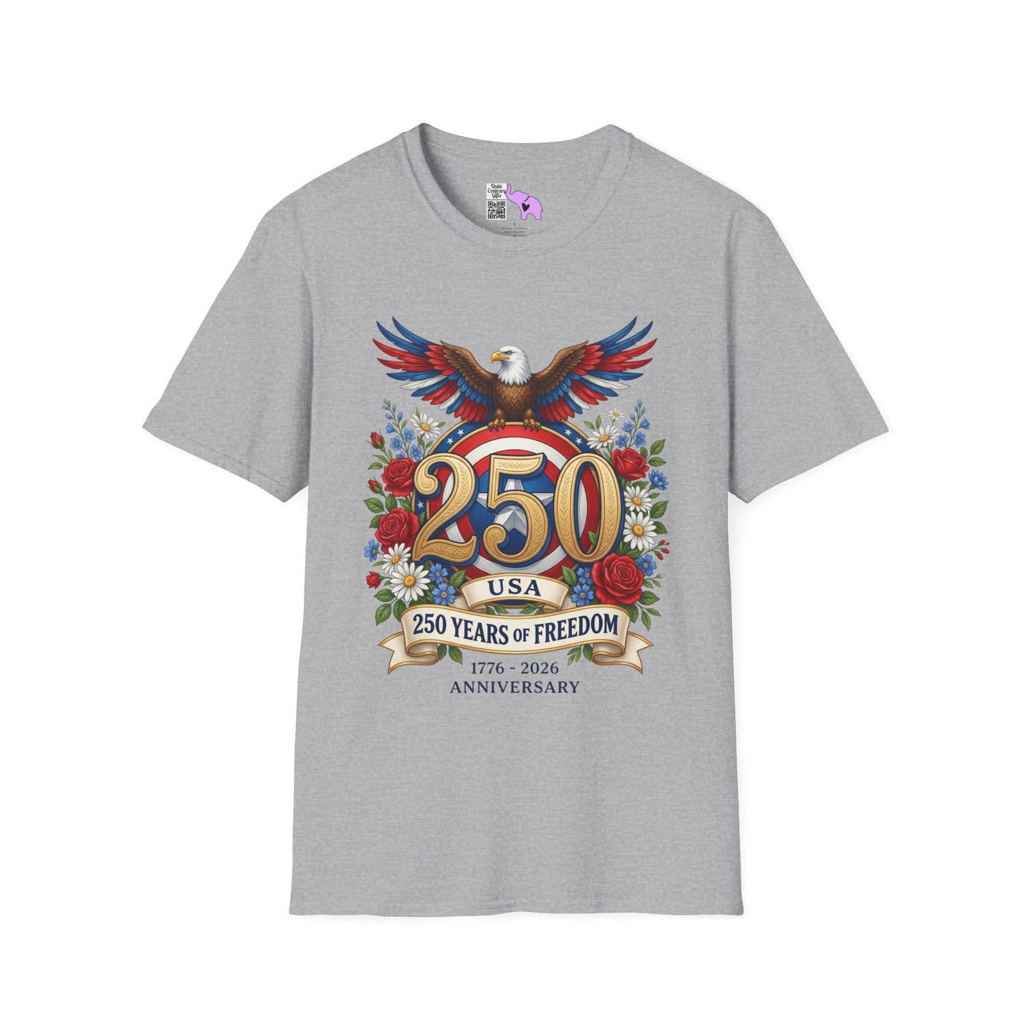 Bald Eagle & Flowers 250 Years of Freedom 1776-2026 Anniversary Adult T-shirt