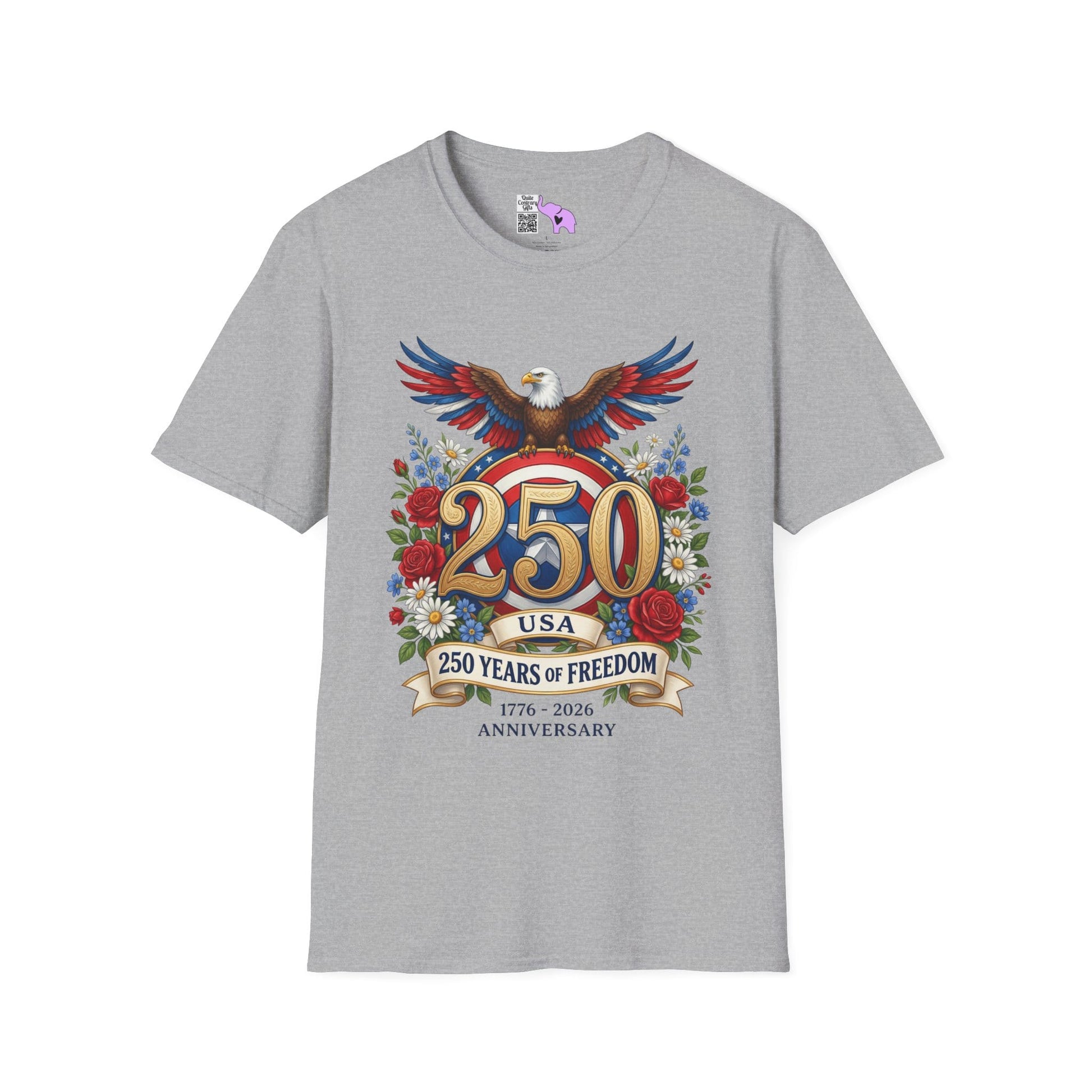 Bald Eagle & Flowers 250 Years of Freedom 1776-2026 Anniversary Adult T-shirt