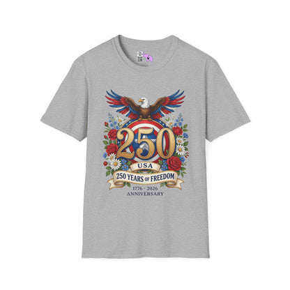 Bald Eagle & Flowers 250 Years of Freedom 1776-2026 Anniversary Adult T-shirt