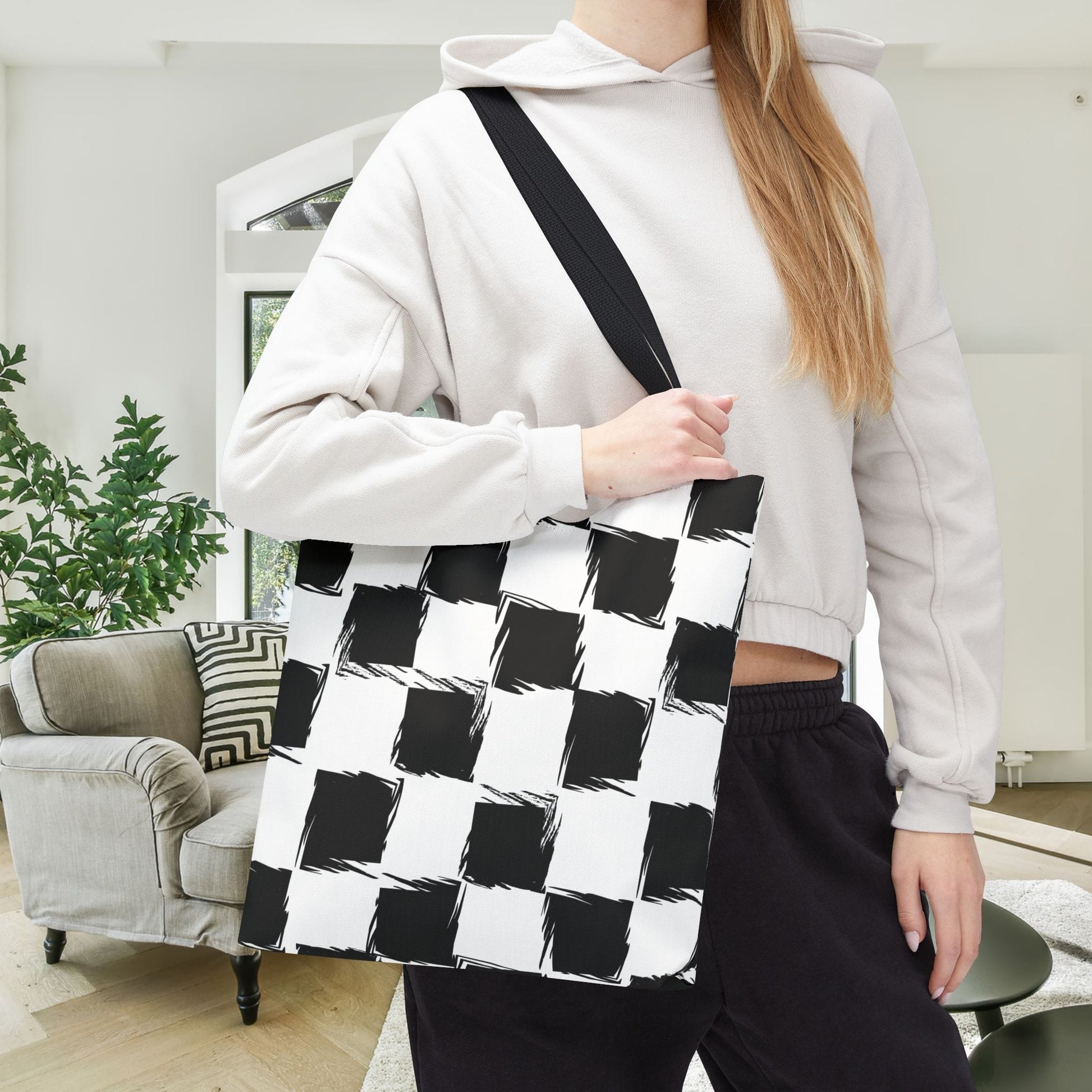 Distorted Check Canvas Tote Bag