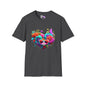 Colorful Flowers/Heart Kitten Adult T-shirt