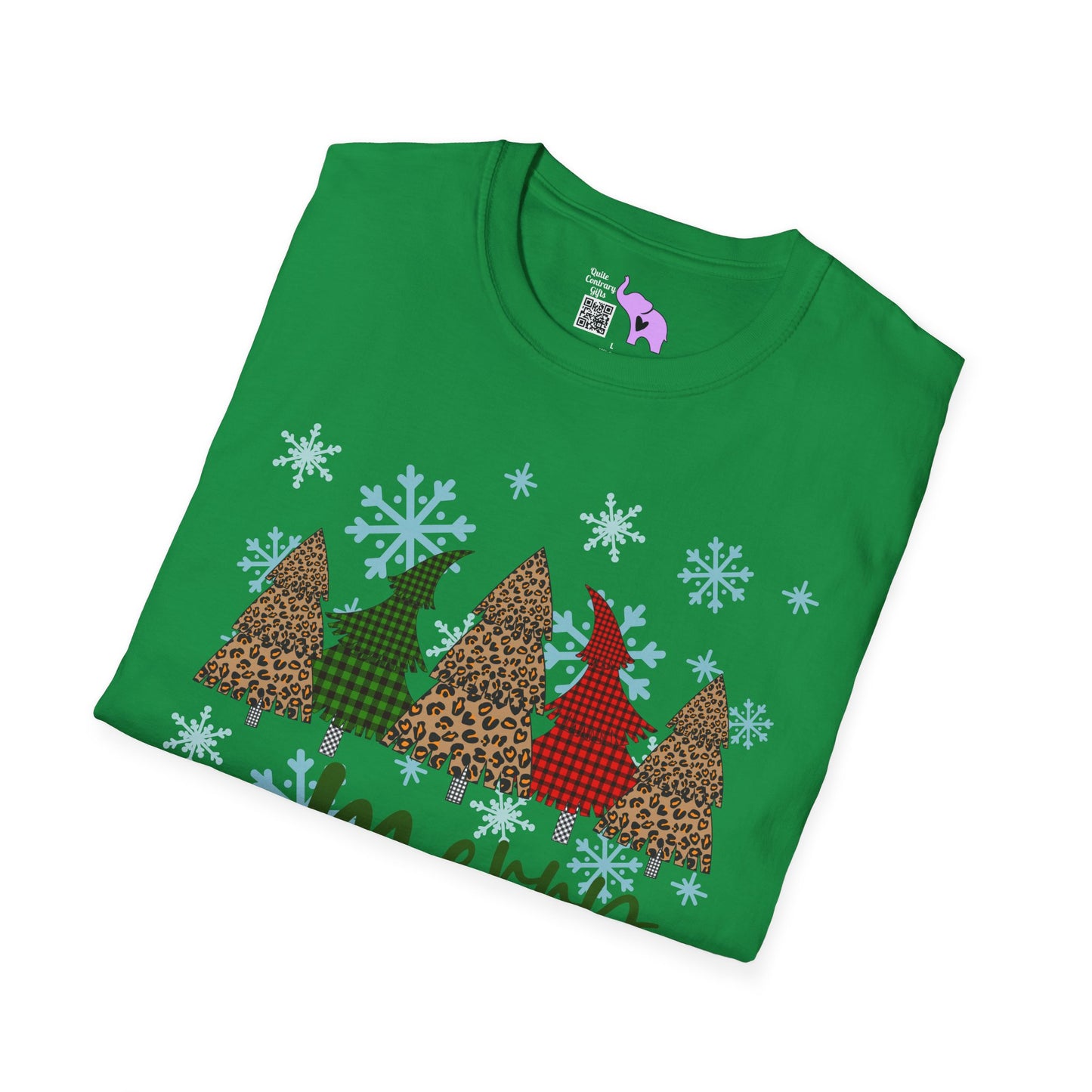 Checkered Print Trees Merry Christmas Adult T-shirt