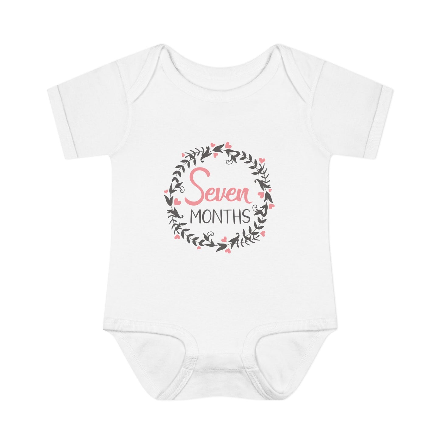 Pink Milestone Wreath Onesie-Seven Months