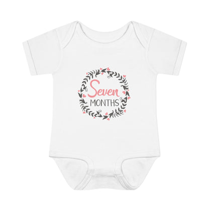 Pink Milestone Wreath Onesie-Seven Months