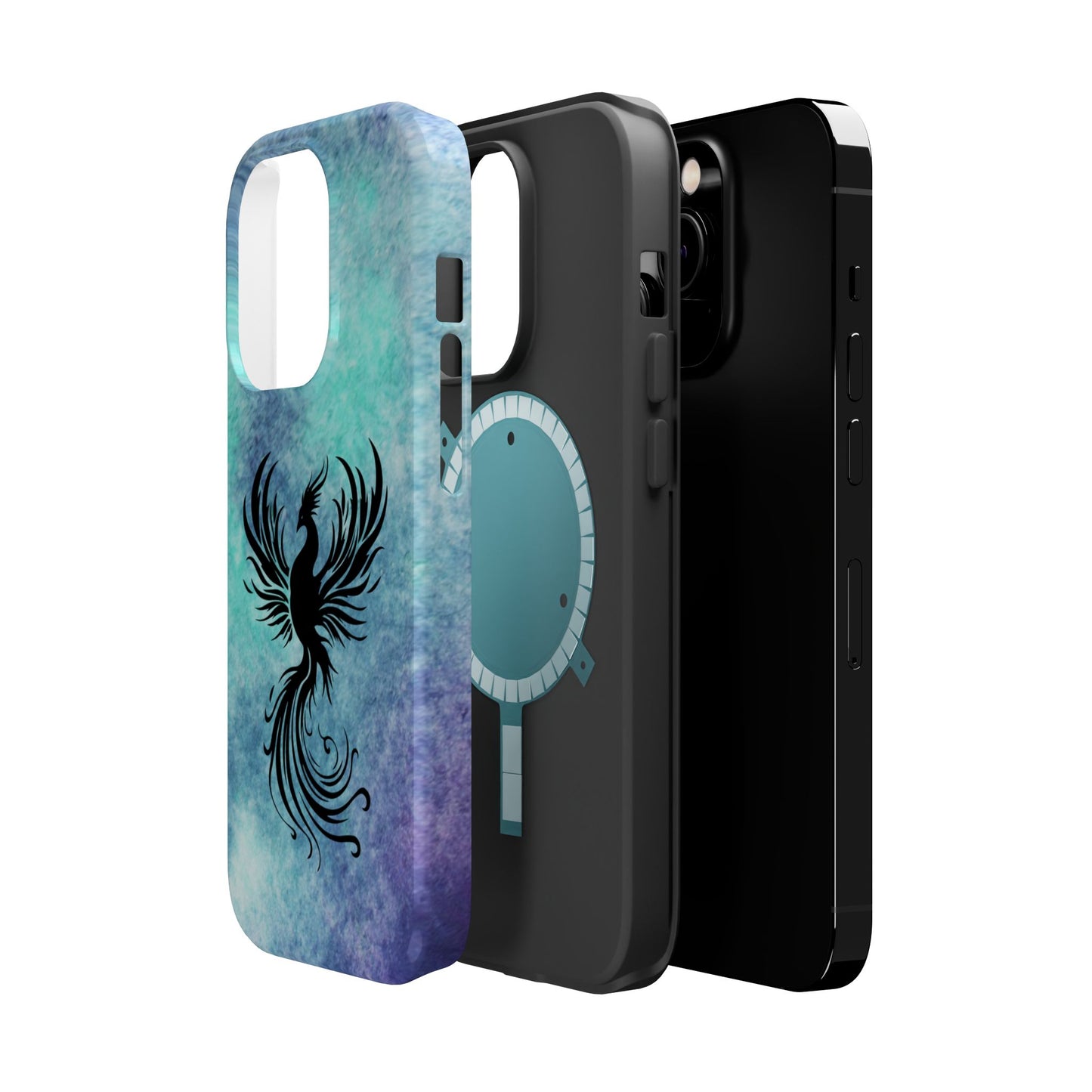 Phoenix Silhouette Over Teal Nebula MagSafe® Compatible Tough Case for iPhone