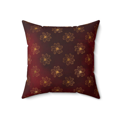 Crimson Gilded Daisies Throw Pillow