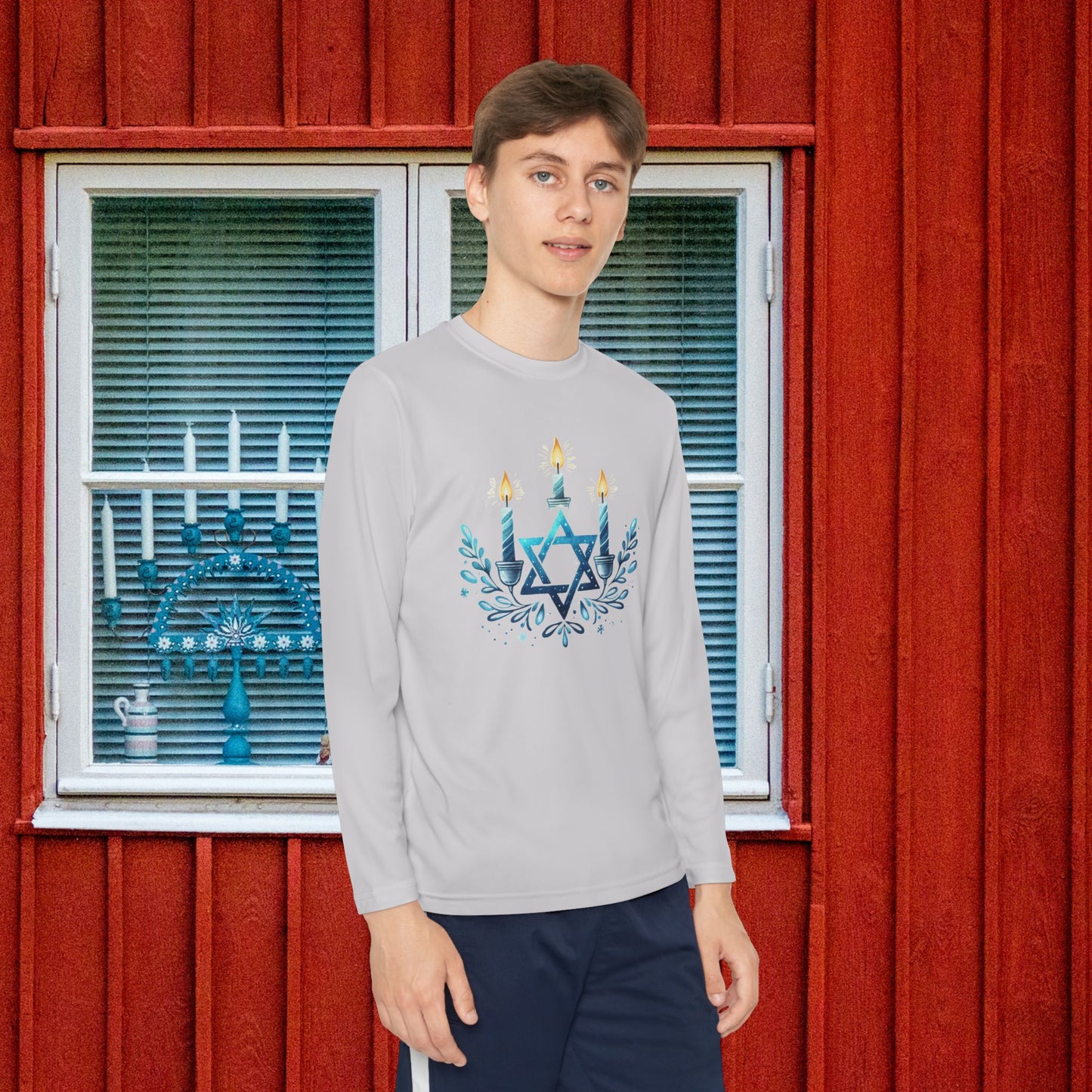Star & Flame Hanukkah Youth Long Sleeve Tee