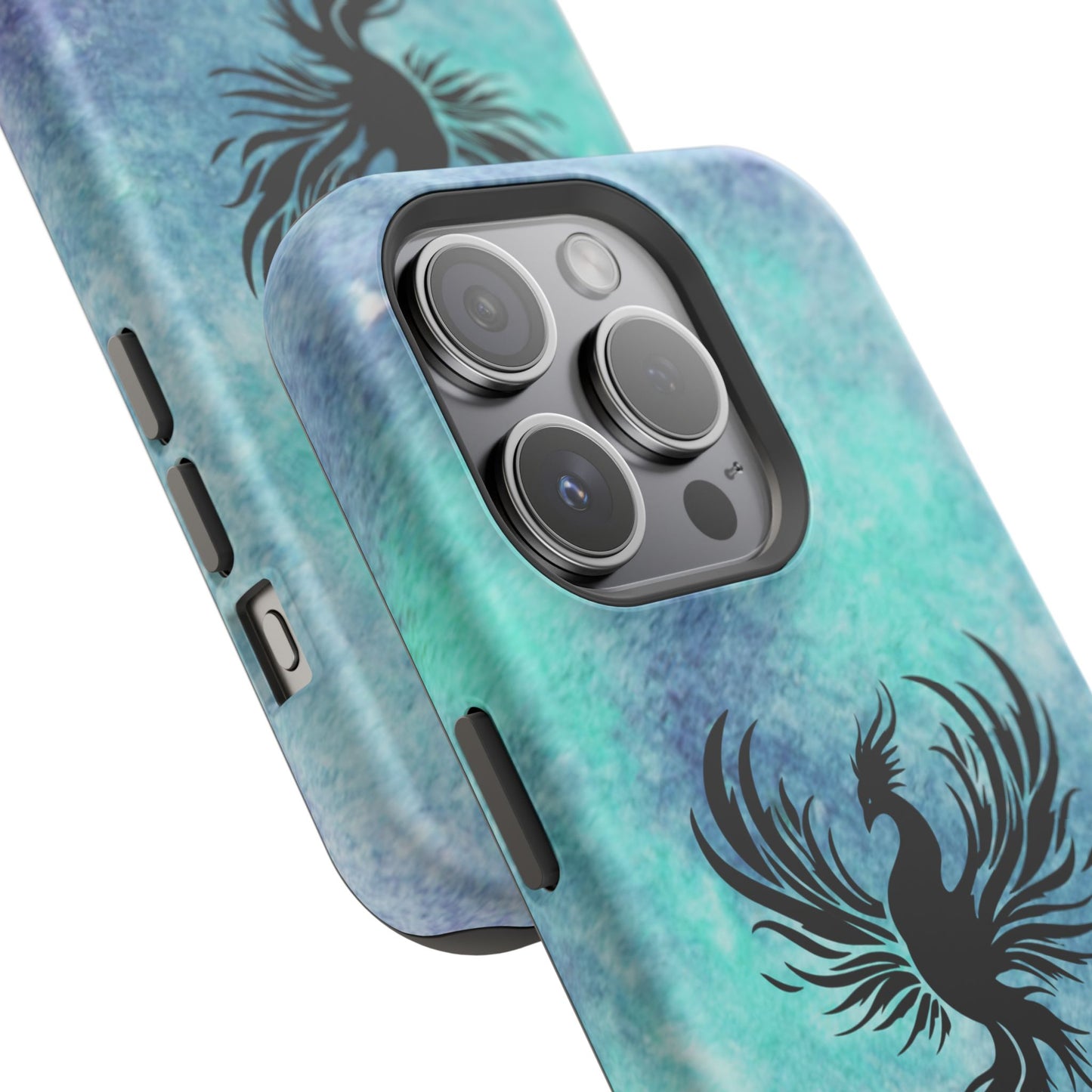 Phoenix Silhouette Over Teal Nebula MagSafe® Compatible Tough Case for iPhone