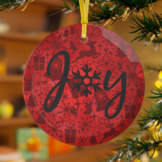 Joy Red Decorations Background Glass Ornament