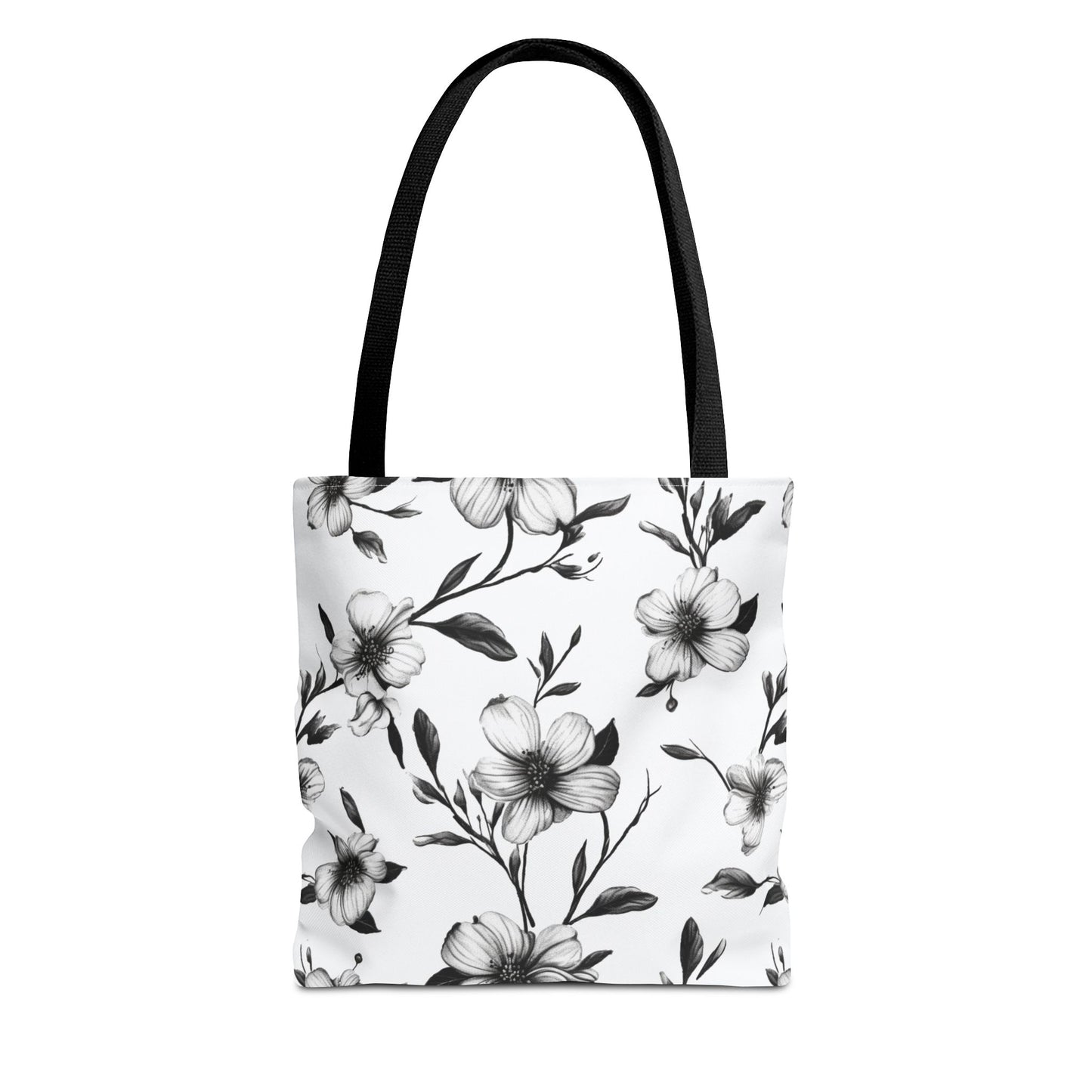 Black & White Five Petal Floral Canvas Tote Bag
